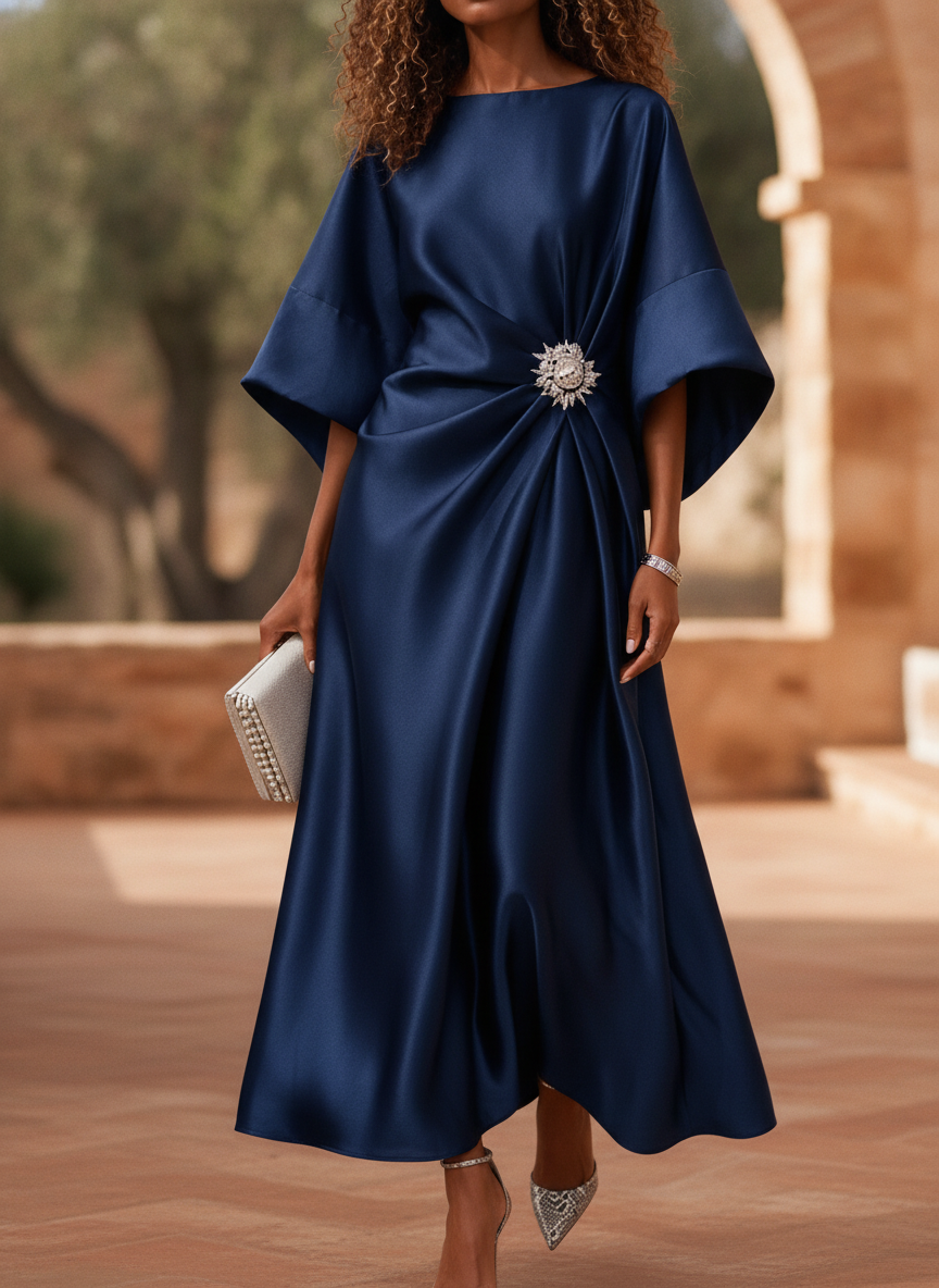 Genevieve | Black Satin Gown For Women Evening Formal Dress