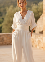 Camille | Womens Wide Leg Romper Pants Jumpsuit Cinched Waist