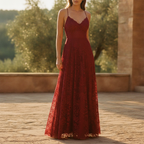 Edith | Lace Strappy Wedding Gowns Maxi Dress Evening Red White