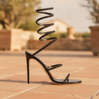Mirabelle | Gold Block Heels For Wedding Spiral Wrap Sandals