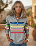 Apolline | Zip Up Sweatshirt No Hood Striped Sporty Casual