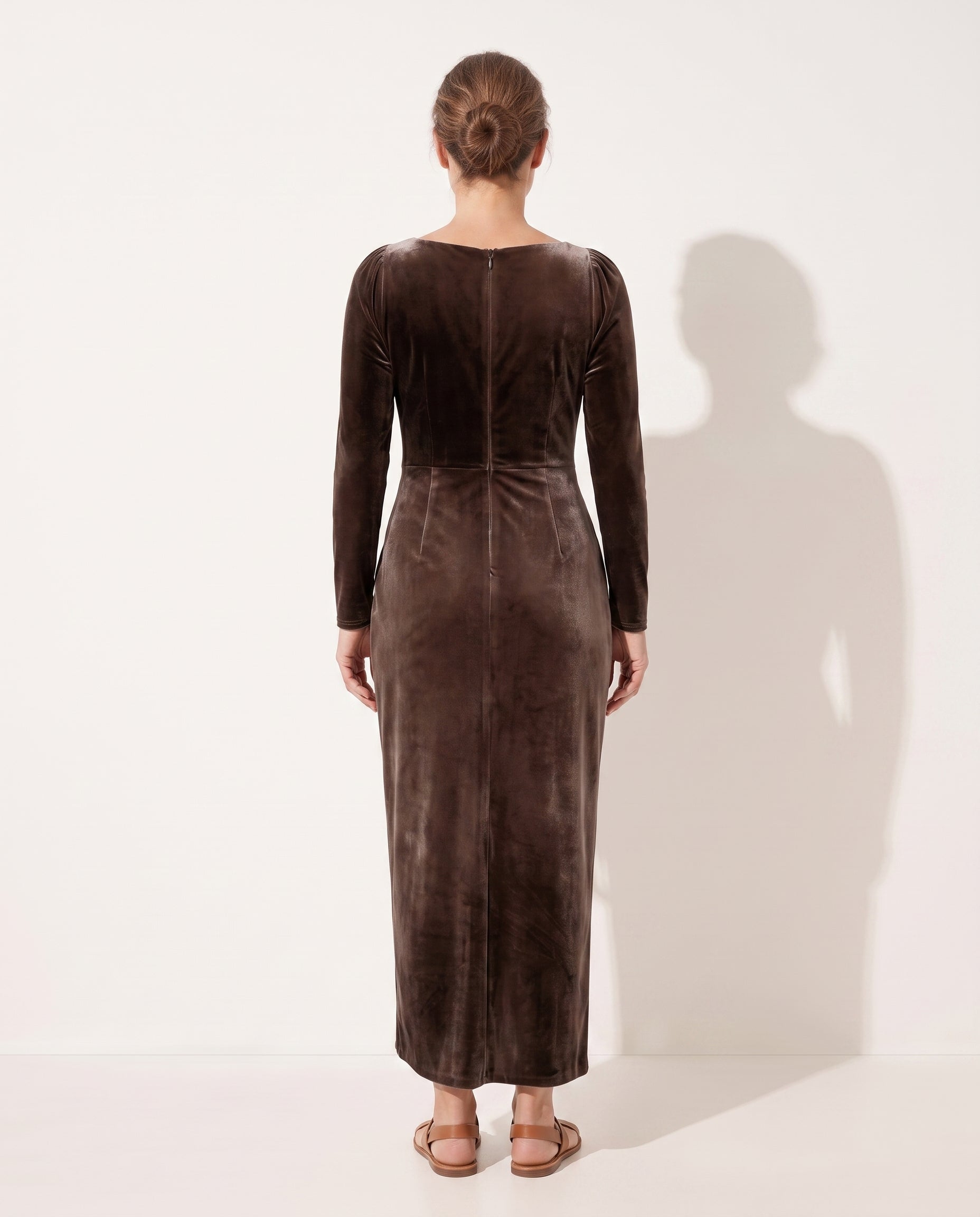 Mirabelle | Formal Midi Dress In Soft Drape Fabric — achterkant