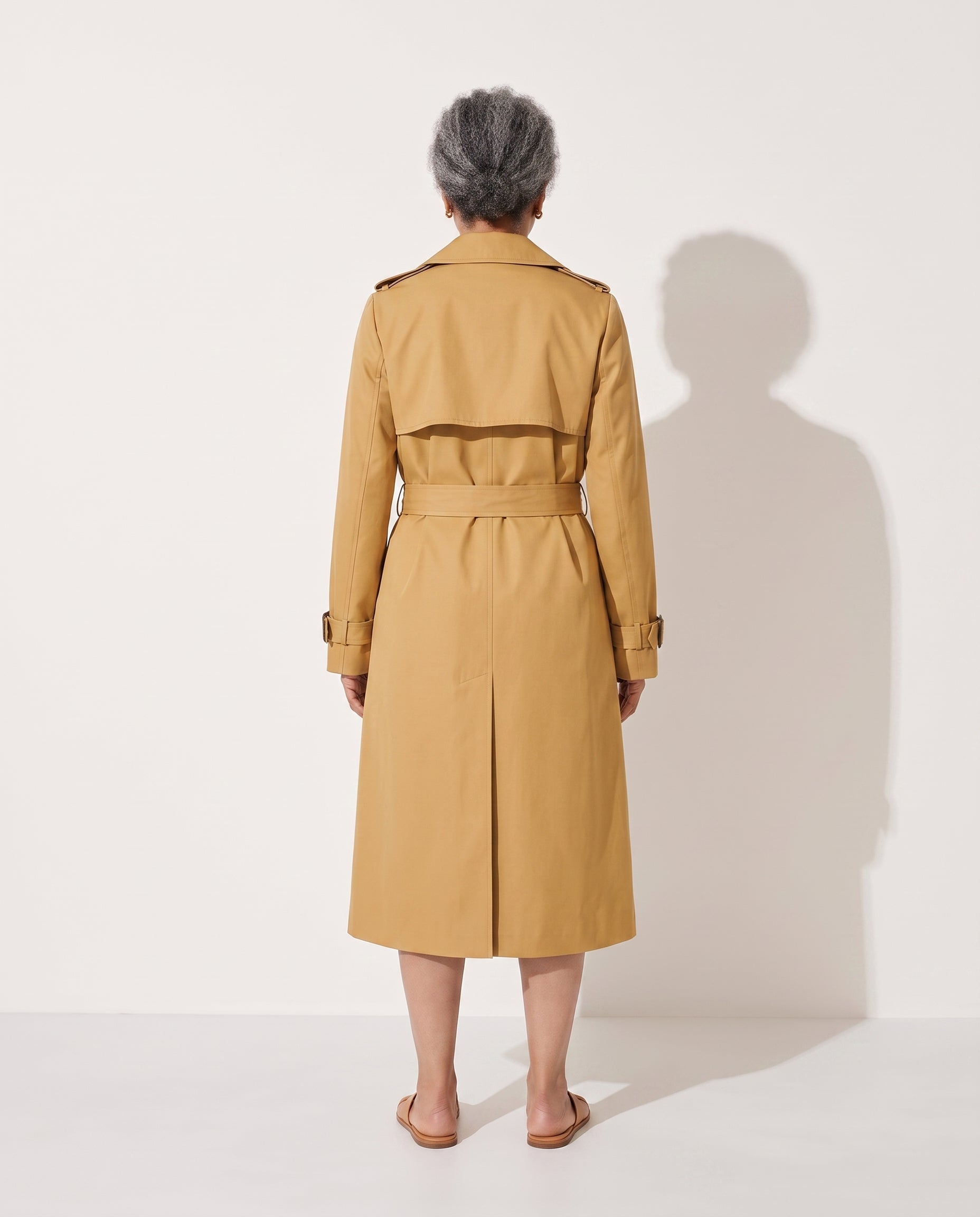 Persephone | Womens Leather Trench Coat Longline Belted — achterkant