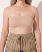 Pascale | Bohemian Pleated Maxi Dresses in Flowing Khaki — detail
