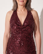Berenice | Sequin Halter Open Back Maxi Dress Evening — detail