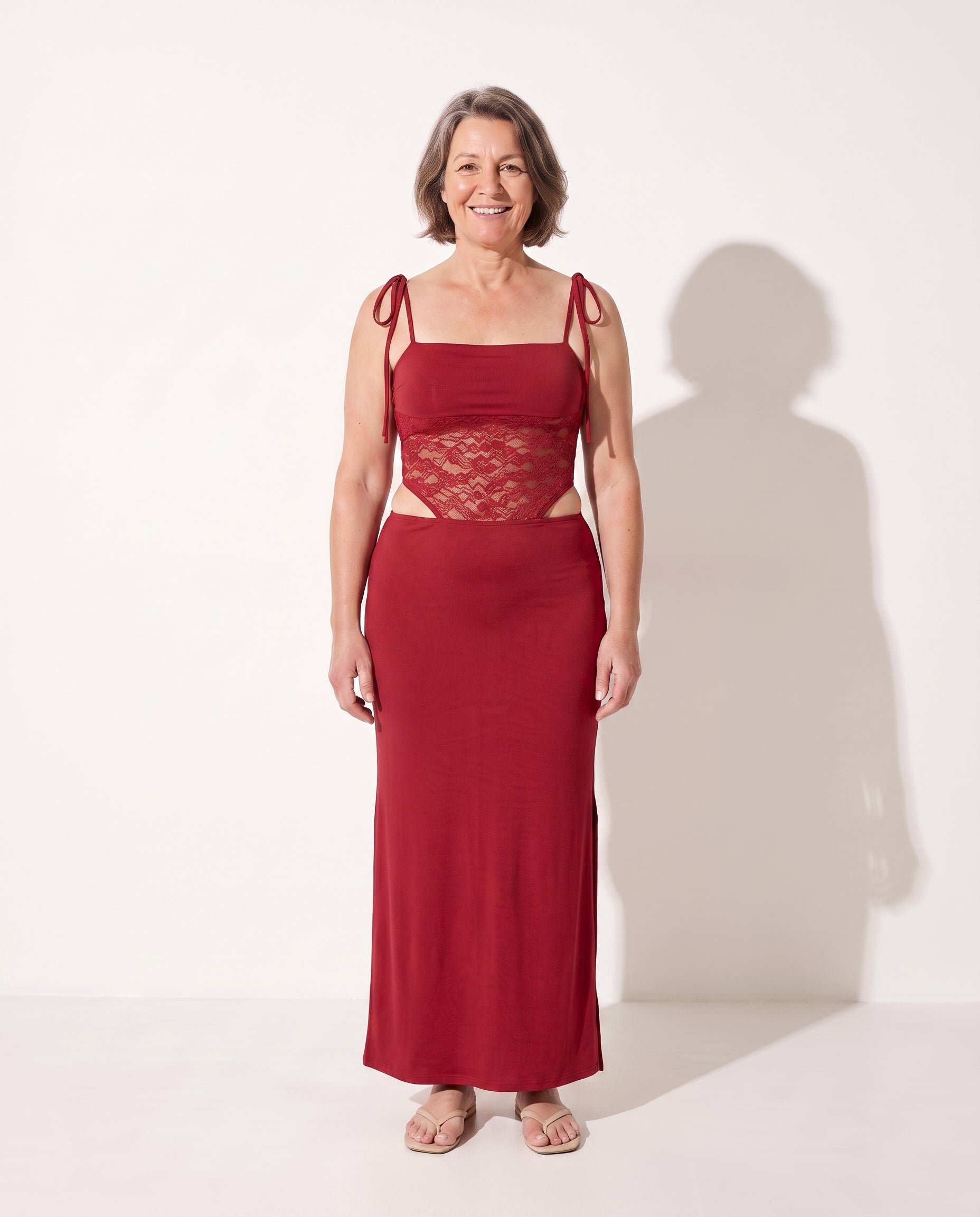 Sabine | Red Lace Cut Out Maxi Dress Evening Occasion — Red