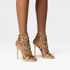 Faustine | Gold Rene Caovilla Heels Sculptural Wing Stiletto