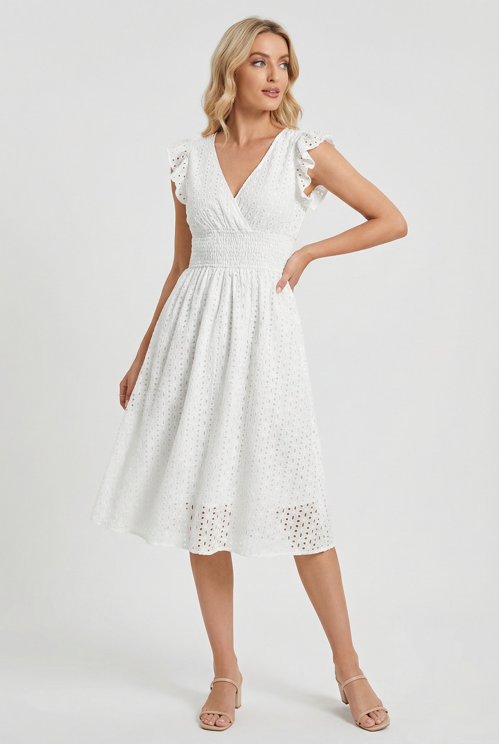 Edith | Eyelet Babydoll Garden Party Dress With Smocked Waist