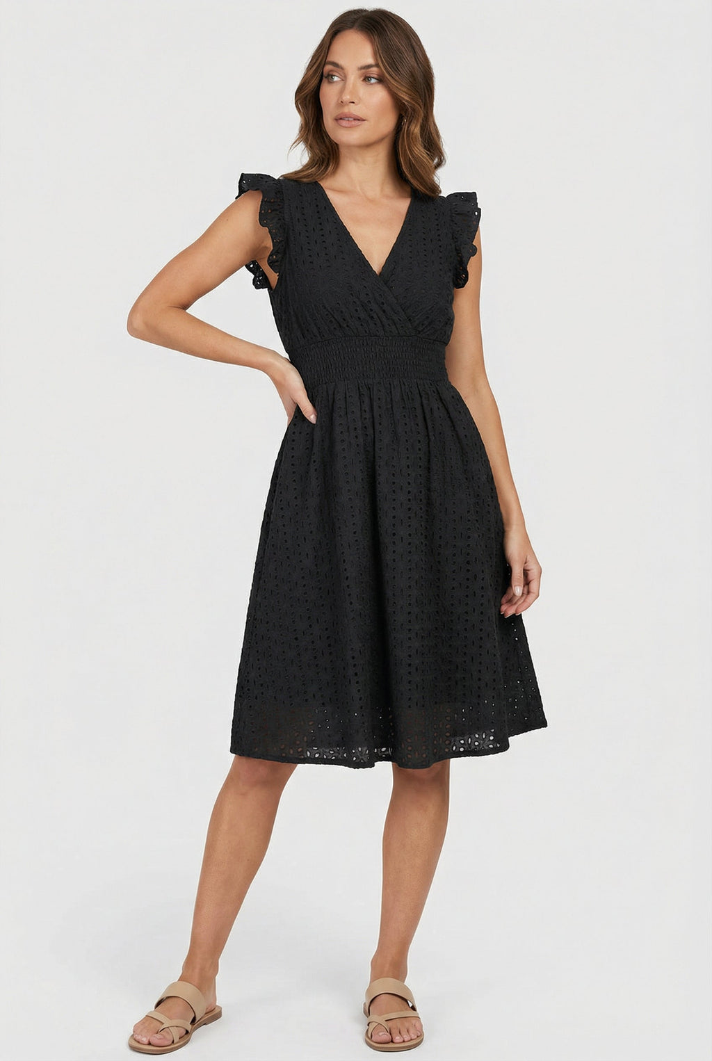 Edith | Eyelet Babydoll Garden Party Dress With Smocked Waist