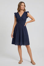 Edith | Eyelet Babydoll Garden Party Dress With Smocked Waist