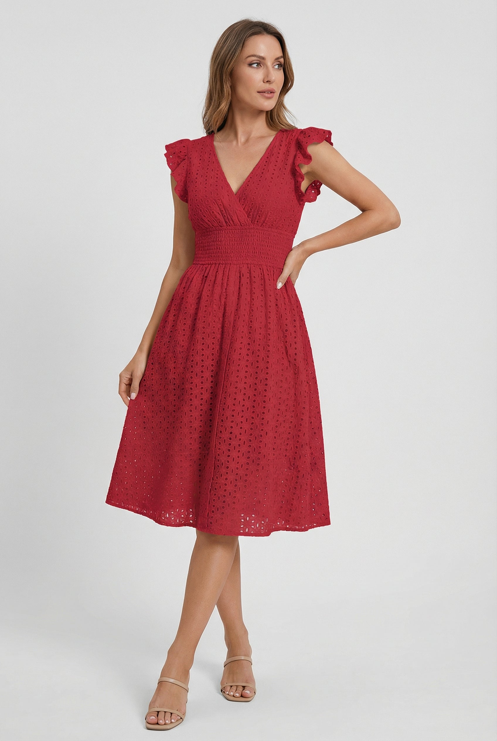 Edith | Eyelet Babydoll Garden Party Dress With Smocked Waist