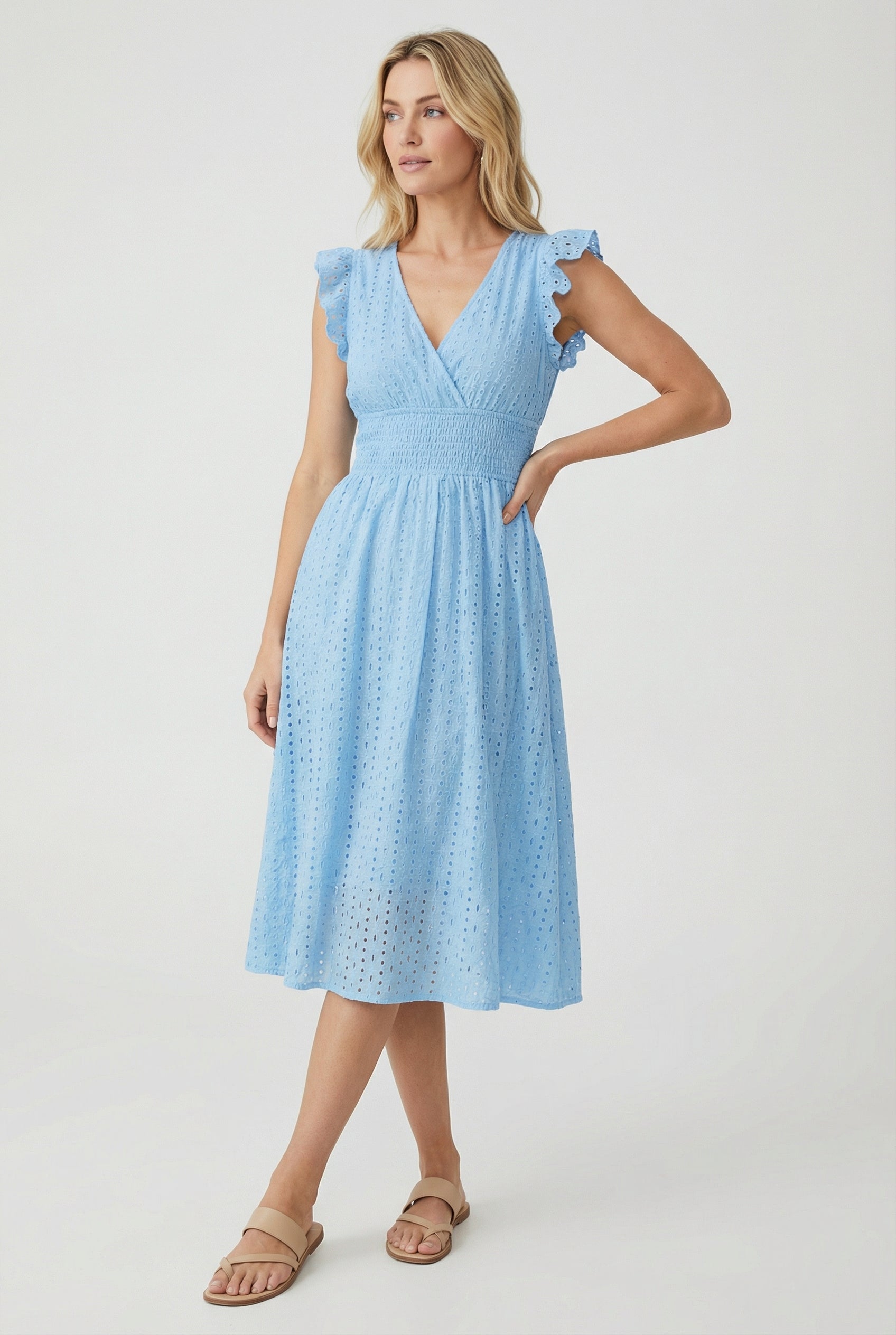 Edith | Eyelet Babydoll Garden Party Dress With Smocked Waist