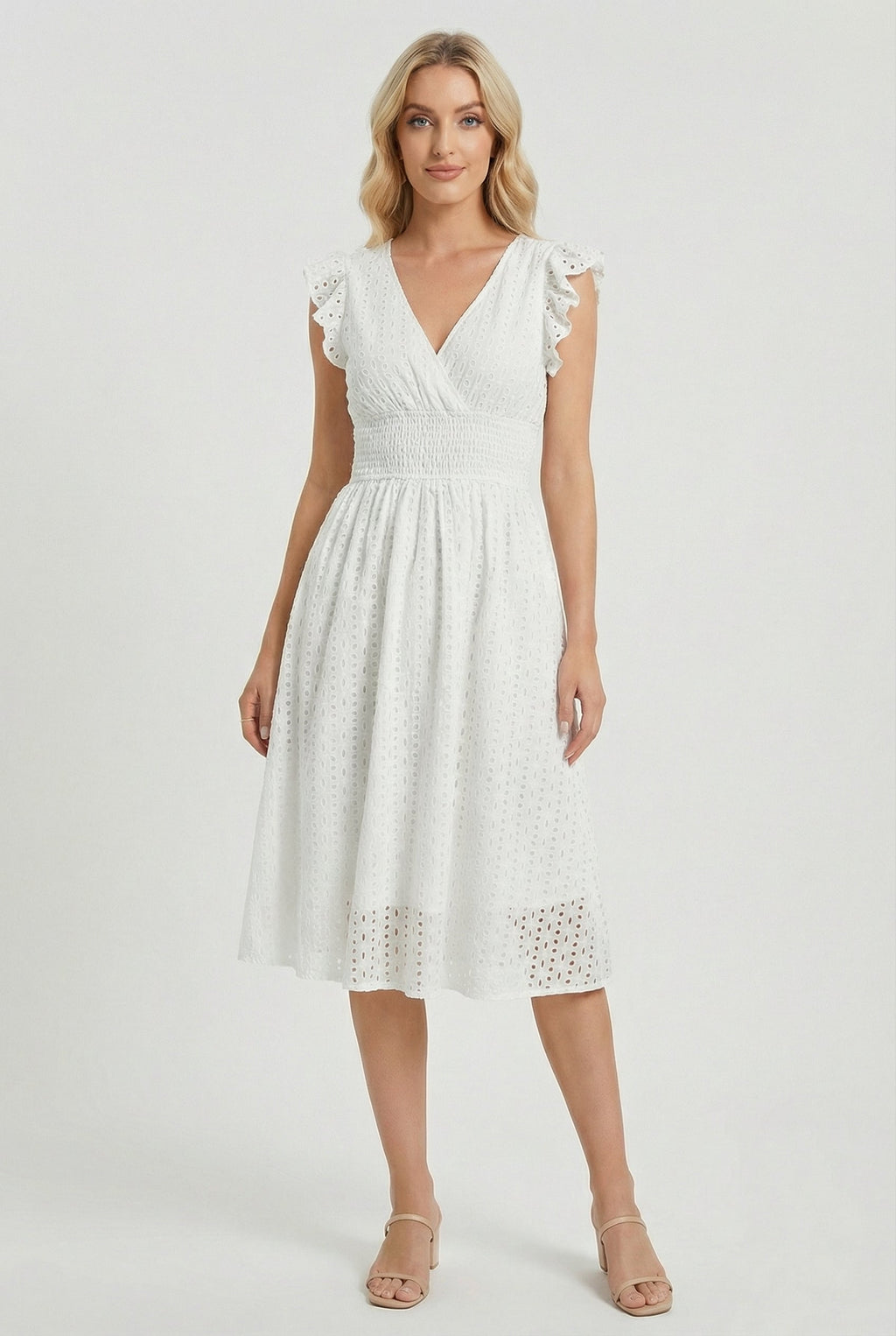 Edith | Eyelet Babydoll Garden Party Dress With Smocked Waist