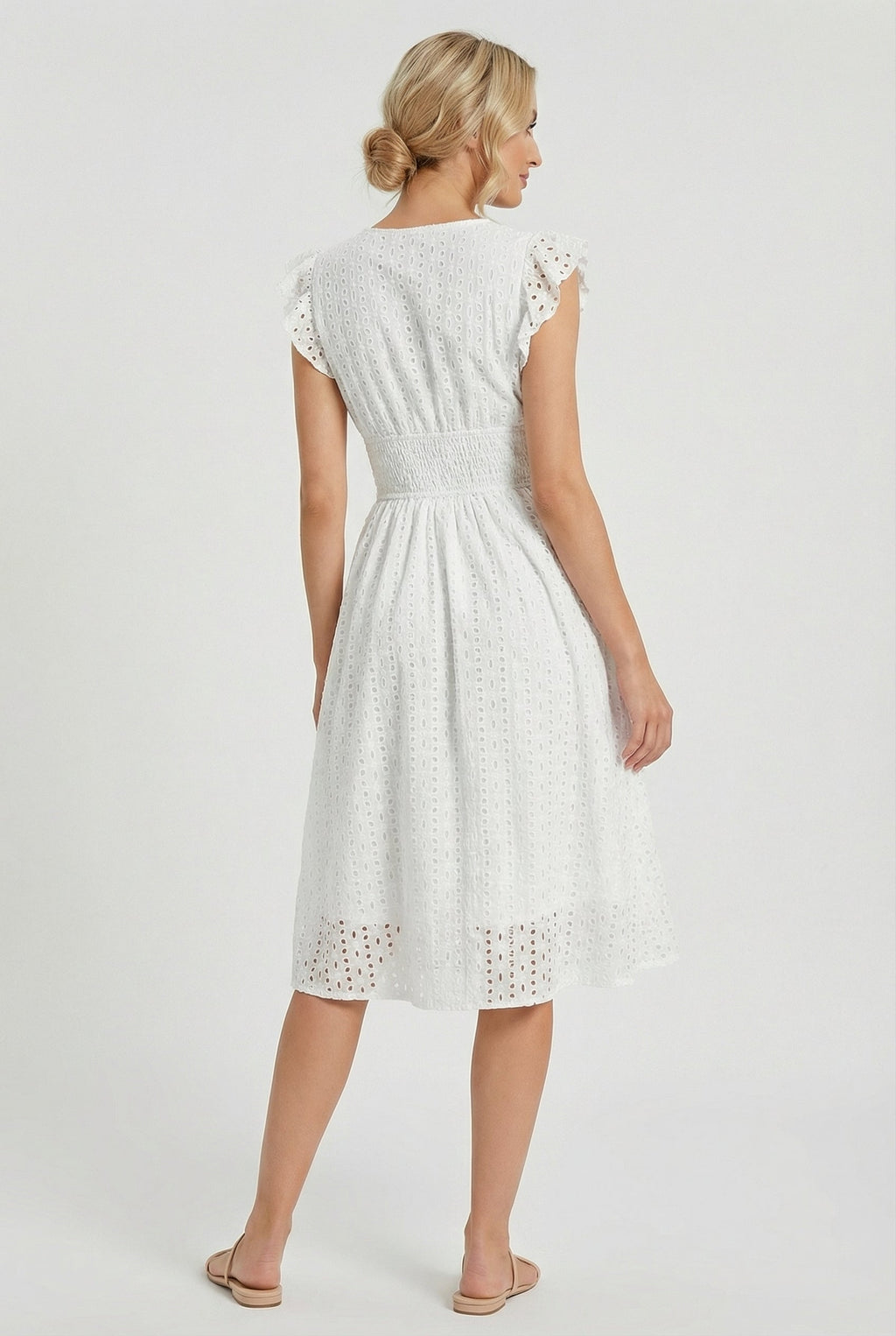 Edith | Eyelet Babydoll Garden Party Dress With Smocked Waist