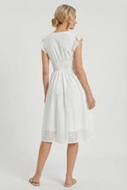 Edith | Eyelet Babydoll Garden Party Dress With Smocked Waist
