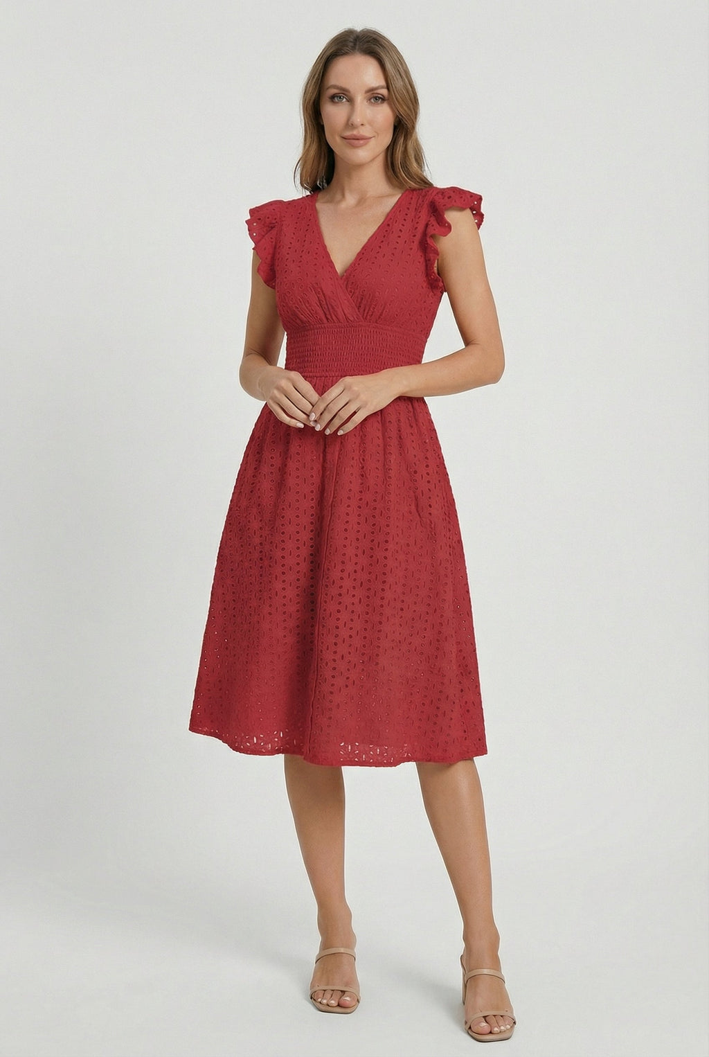 Edith | Eyelet Babydoll Garden Party Dress With Smocked Waist