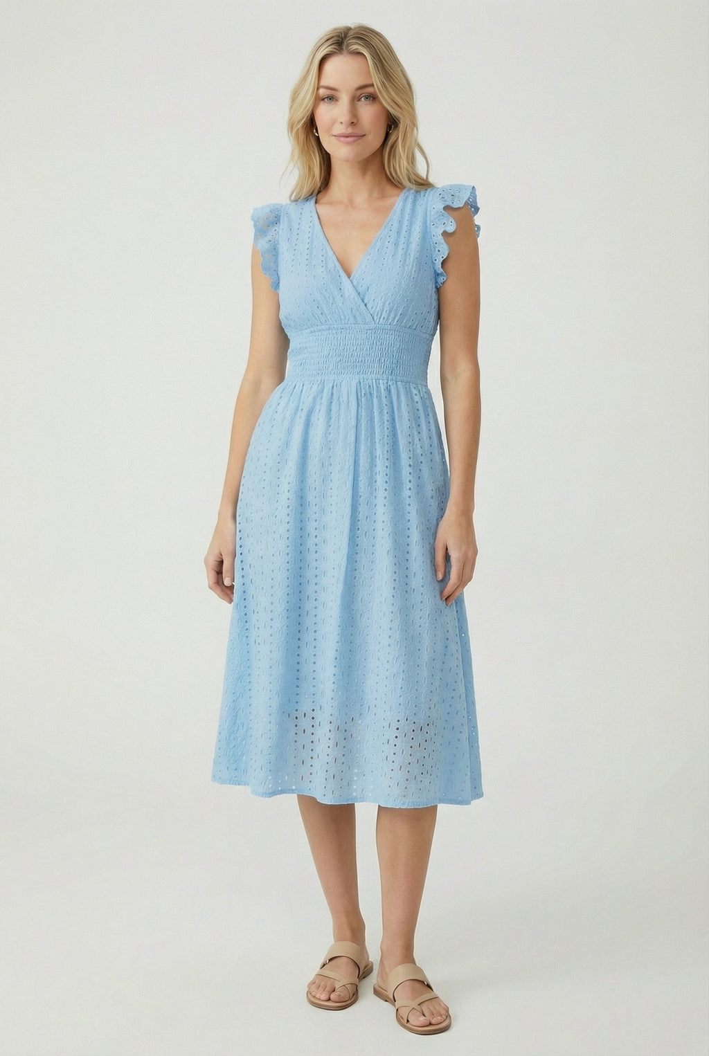 Edith | Eyelet Babydoll Garden Party Dress With Smocked Waist