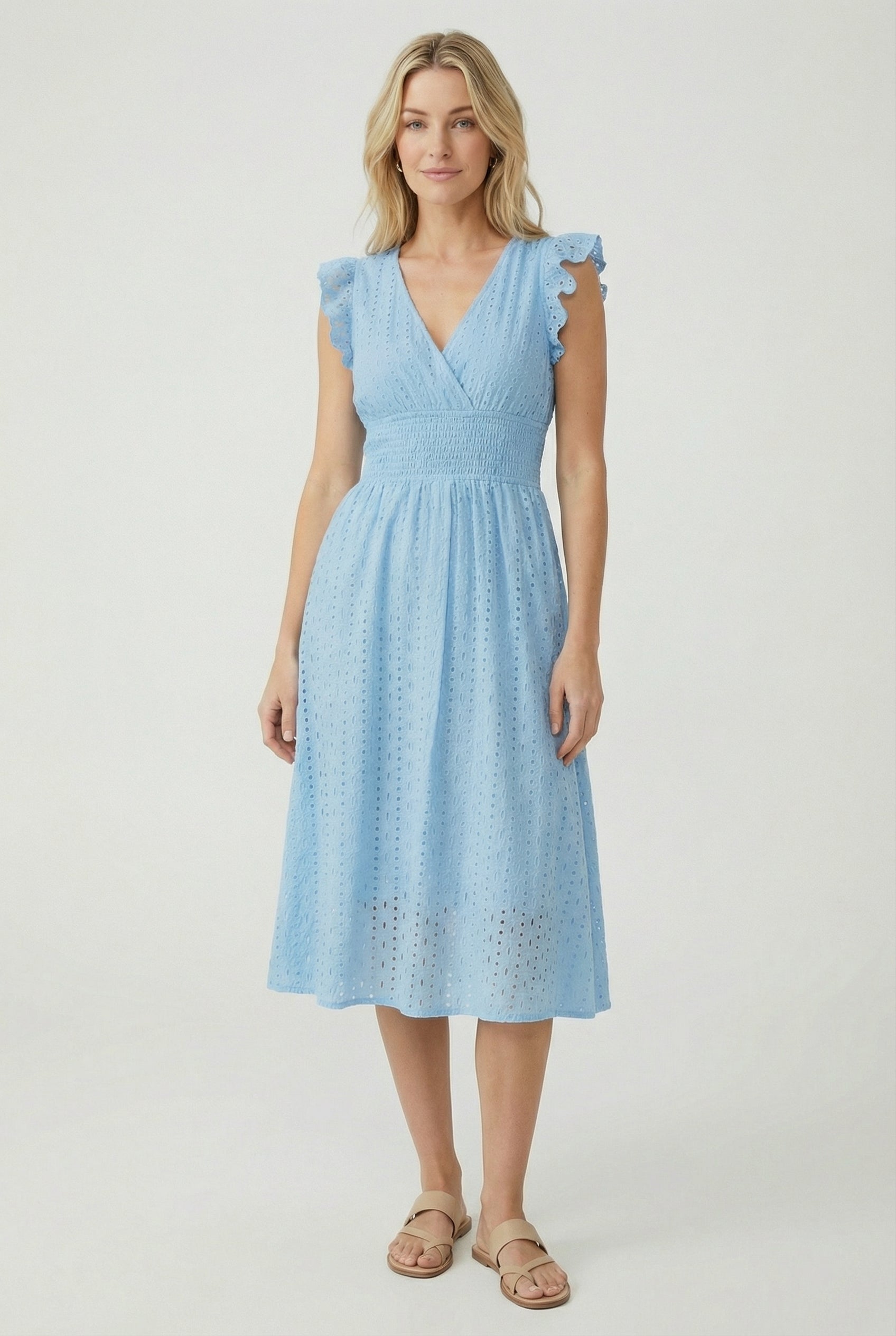 Edith | Eyelet Babydoll Garden Party Dress With Smocked Waist
