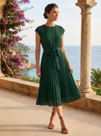 Beatrix | Pleated Chiffon Midi Dress With Belt For Every Occasion