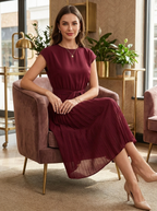 Beatrix | Pleated Chiffon Midi Dress With Belt For Every Occasion