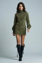 Dominique | Purple Red Lace Bodycon Mini Long Sleeve Maxi Dress — Army Green