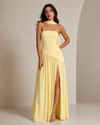 Solene | Black Strapless Scarf Neck Maxi Dress
