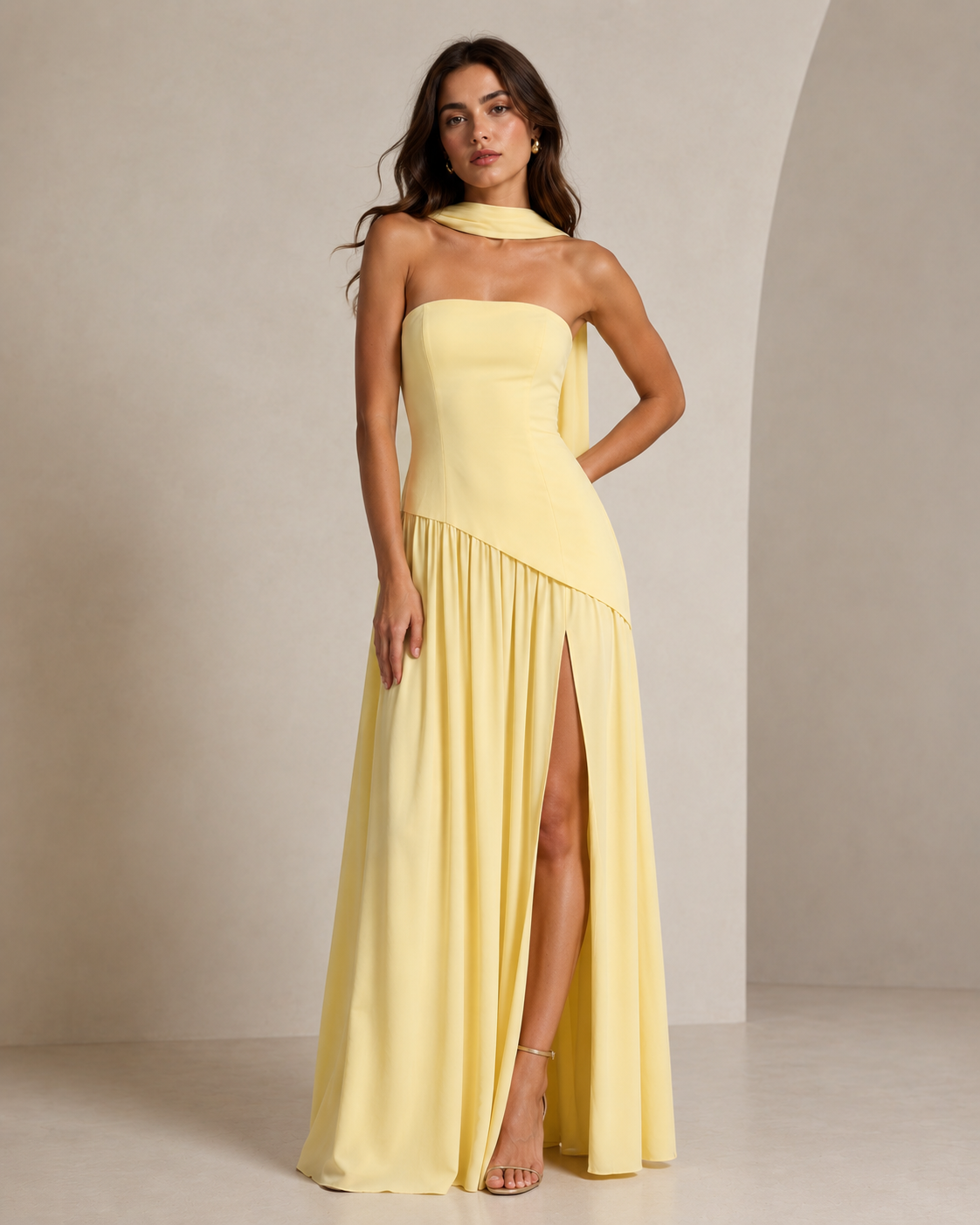 Solene | Black Strapless Scarf Neck Maxi Dress