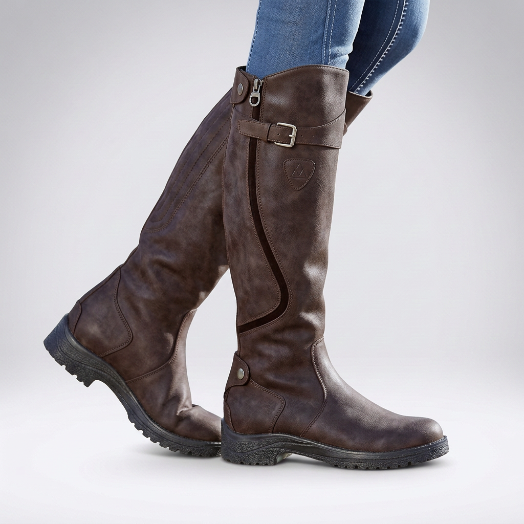 Constance | Wide Fit Knee High Platform Black Leather Boots — Dark Brown