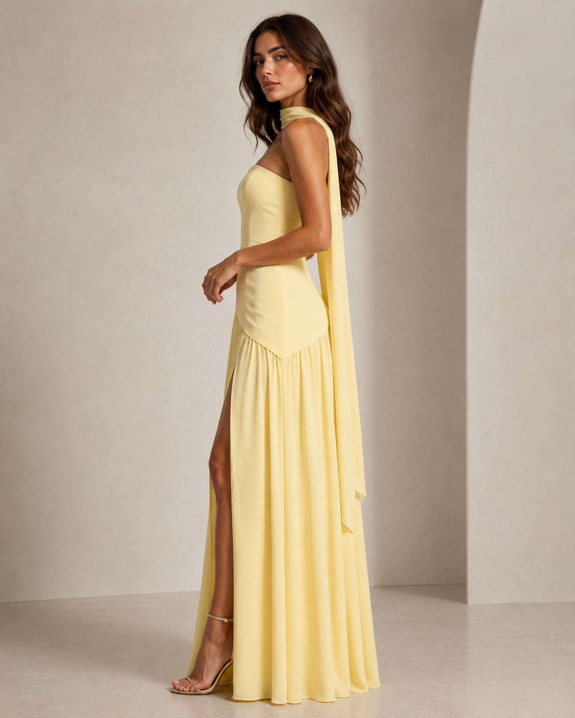 Solene | Black Strapless Scarf Neck Maxi Dress