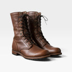Philippa | Black Brown Leather Lace-Up Chelsea Combat Boots — Dark Brown