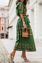 Constance | Boho Printed Belted Midi Garden Party Dress