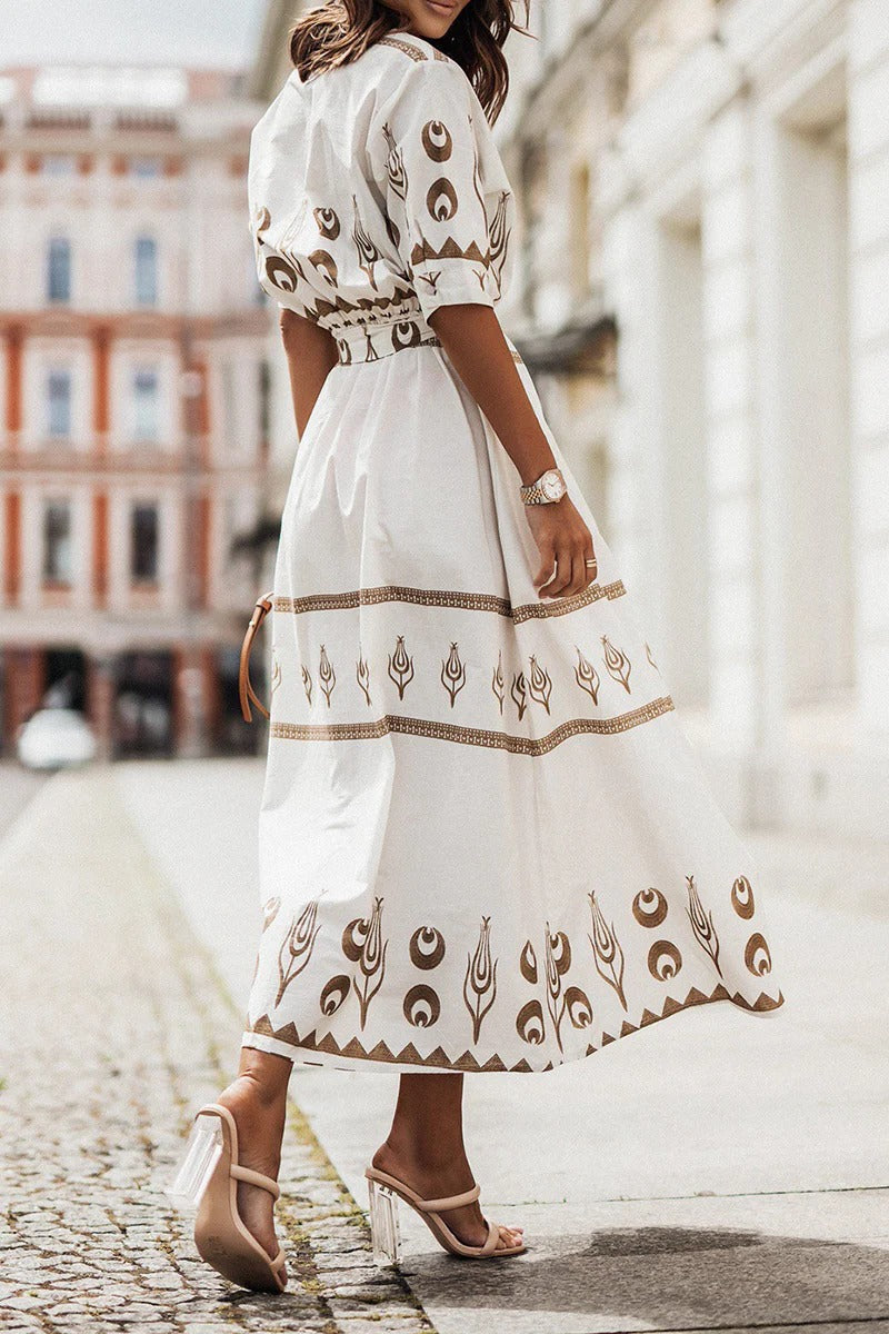 Constance | Boho Printed Belted Midi Garden Party Dress