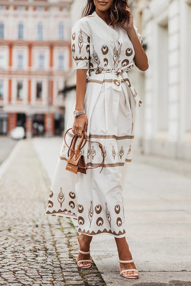 Constance | Boho Printed Belted Midi Garden Party Dress