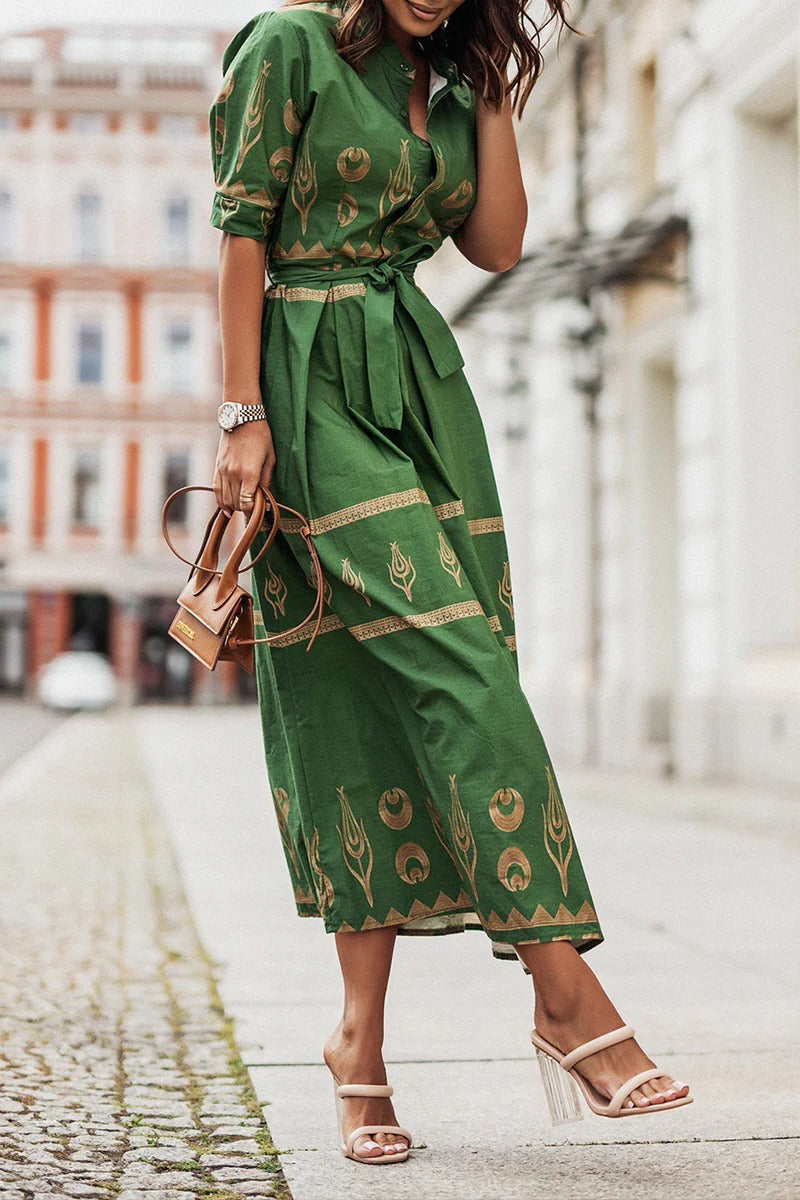 Constance | Boho Printed Belted Midi Garden Party Dress