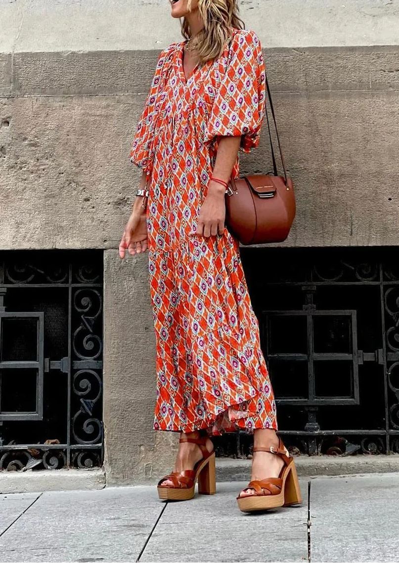 Fenella | Boho Floral Wedding Guest Maxi Dress With Puff Sleeves