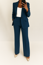 Sabine | Black Velvet Leather Trim Winter Blazer