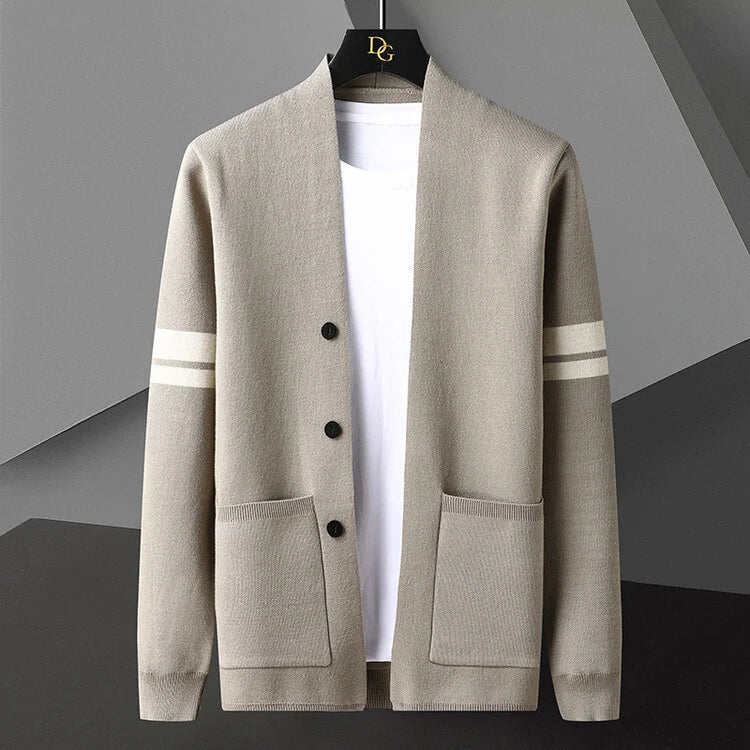 Katarina | Chunky Cable Knit Lightweight Cream Cardigan Sweater — Khaki