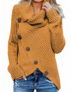 Theodora | Black White Cashmere Knit Cowl Neck Roll V Jumpers — Mustard