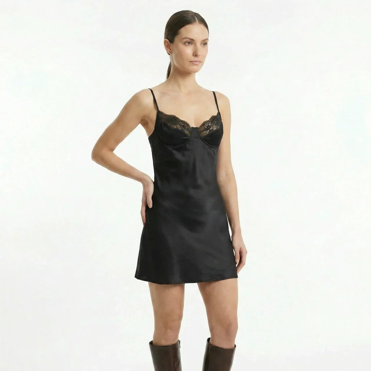 Seraphina | Lace Detail Satin Slip Dress Mini Party Evening
