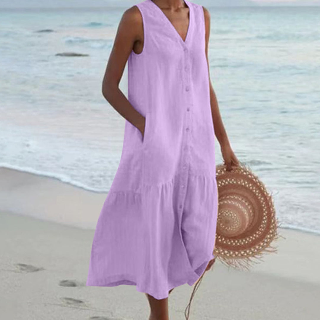 Celeste | Women's Linen House Dress Shirt In Relaxed Midi Fit