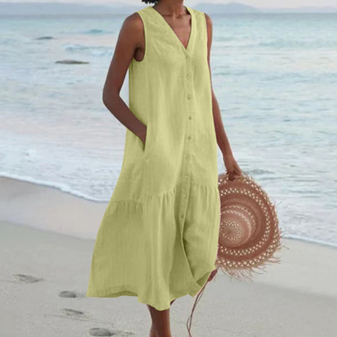 Celeste | Women's Linen House Dress Shirt In Relaxed Midi Fit