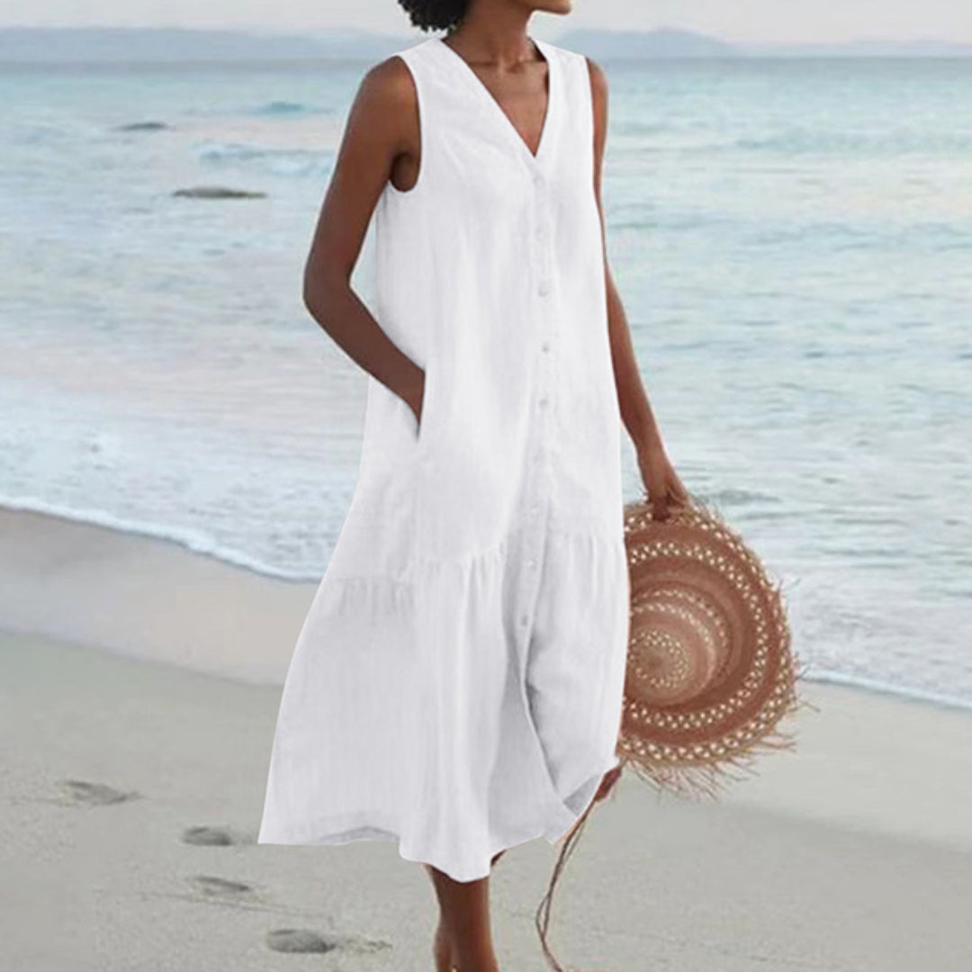 Celeste | Women's Linen House Dress Shirt In Relaxed Midi Fit