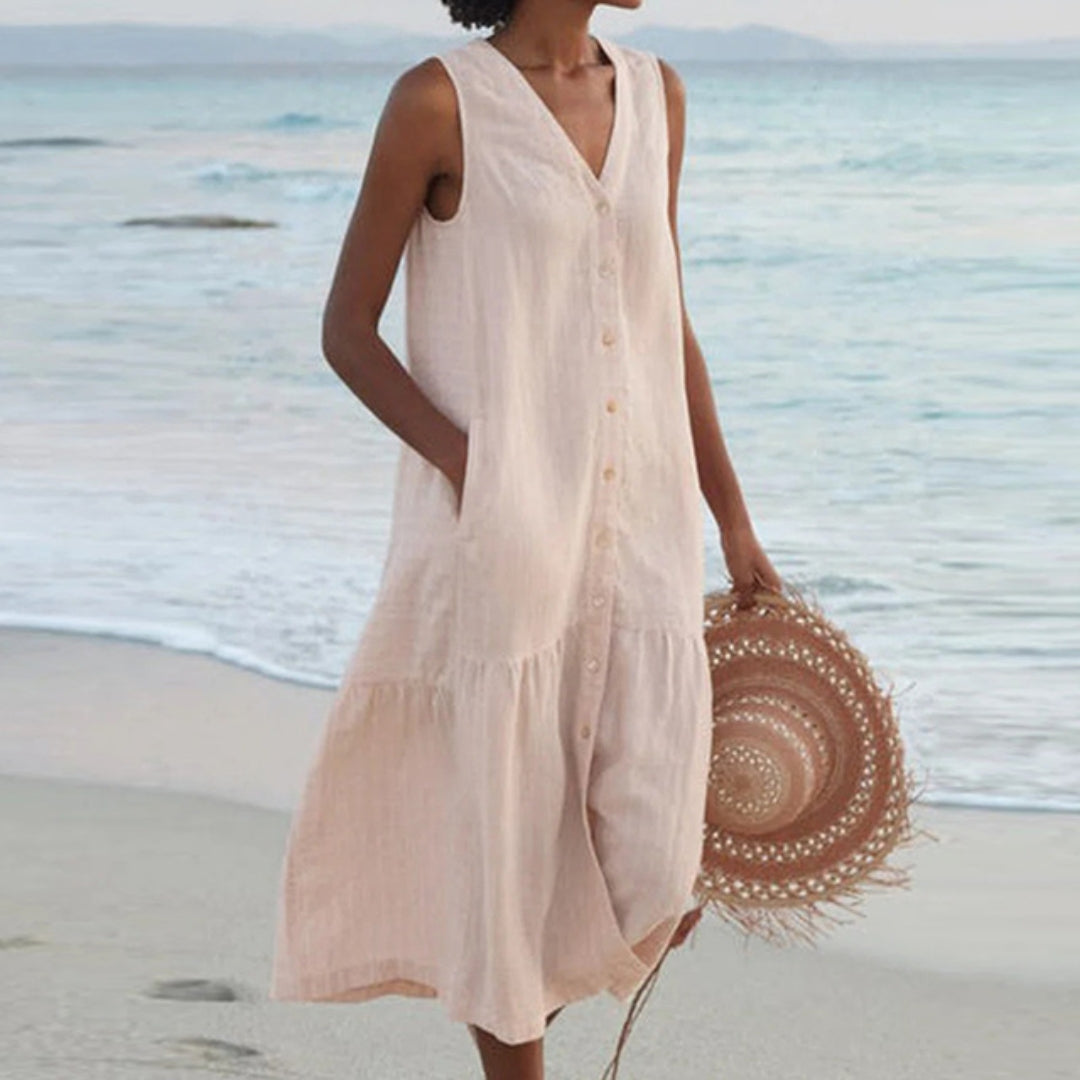 Celeste | Women's Linen House Dress Shirt In Relaxed Midi Fit
