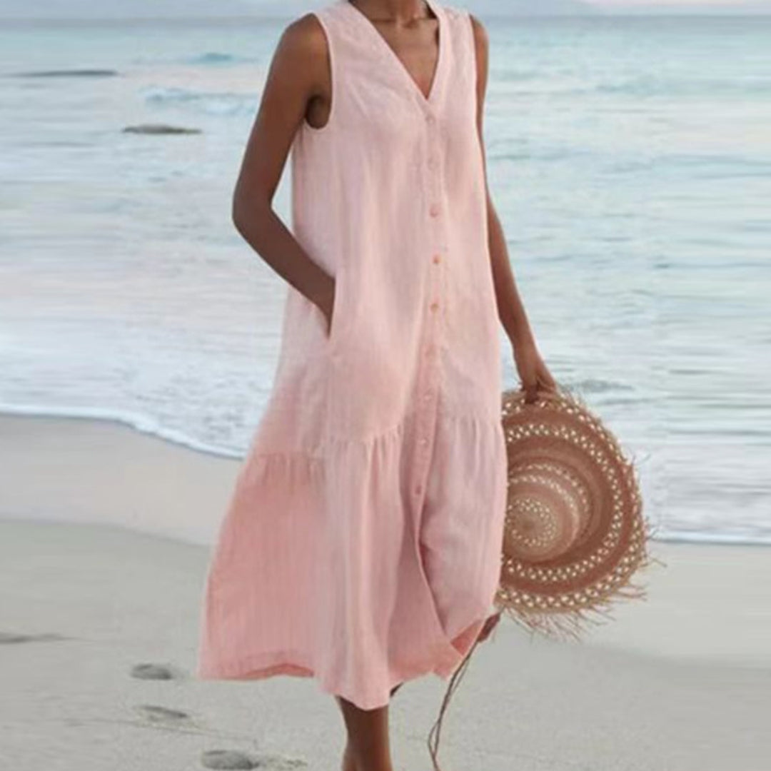 Celeste | Women's Linen House Dress Shirt In Relaxed Midi Fit