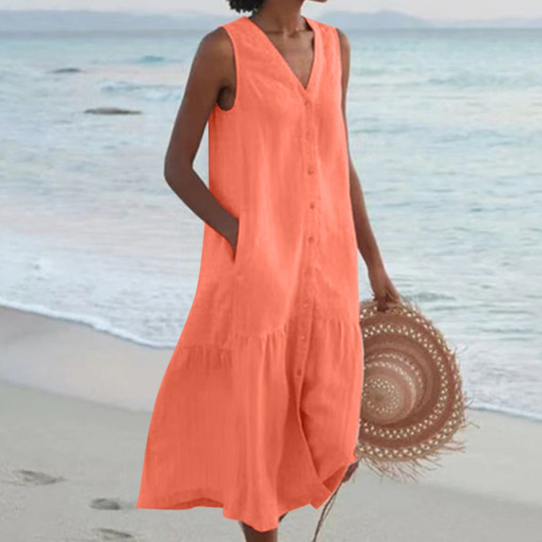 Celeste | Women's Linen House Dress Shirt In Relaxed Midi Fit