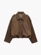 Fleur | Faux Suede Faux Fur Bomber Jacket Leather Trim — Brown