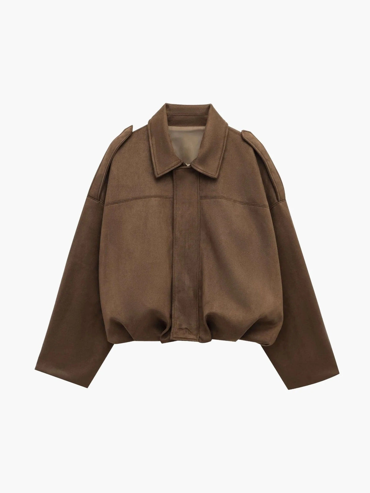 Fleur | Faux Suede Faux Fur Bomber Jacket Leather Trim — Brown