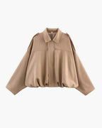 Fleur | Faux Suede Faux Fur Bomber Jacket Leather Trim — Khaki