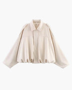 Fleur | Faux Suede Faux Fur Bomber Jacket Leather Trim — White