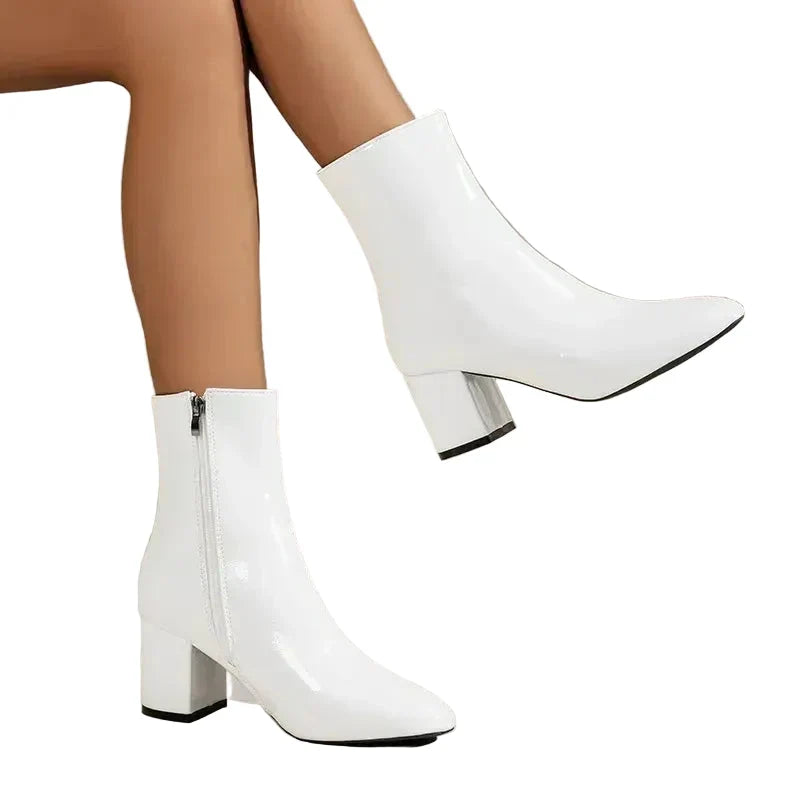 Mirabelle | Black Leather Low Block Heel Flat Ankle Boots